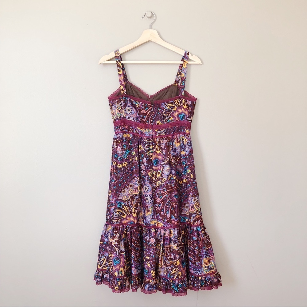 Betsey Johnson • vintage silk dress paisley midi retro 70s colorful lace peasant - Picture 9 of 11